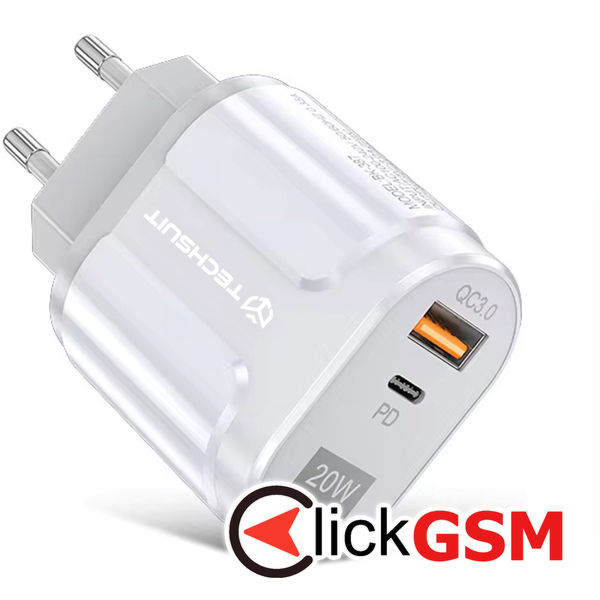 Techsuit - Wall Charger Premium (CHPD038) - USB-A, QC 3.0, USB-C, 20W - White