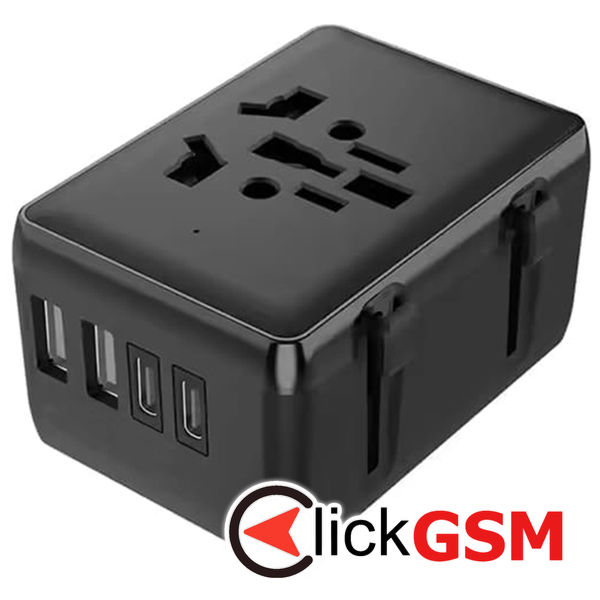 Techsuit - Travel Adapter (HHT203A) - PD20W, 2 x USB, 2 x Type-C, EU, UK, AUS, US - Black