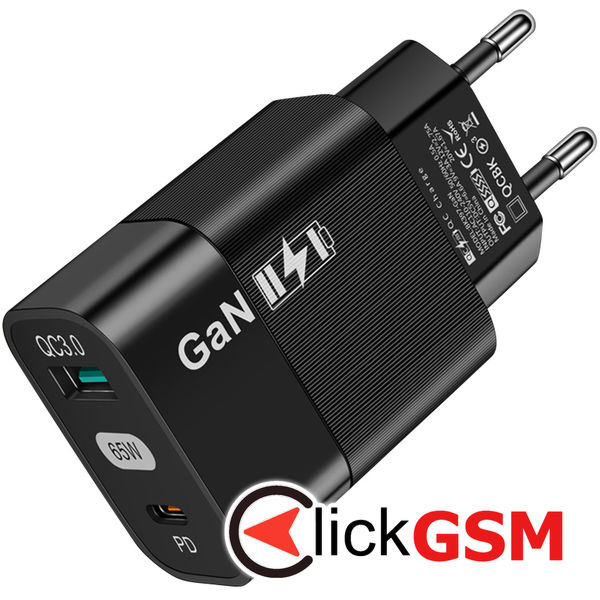 Techsuit - Wall Charger (CHPD131) - GaN, USB, Type-C, Fast Charge, 65W - Black