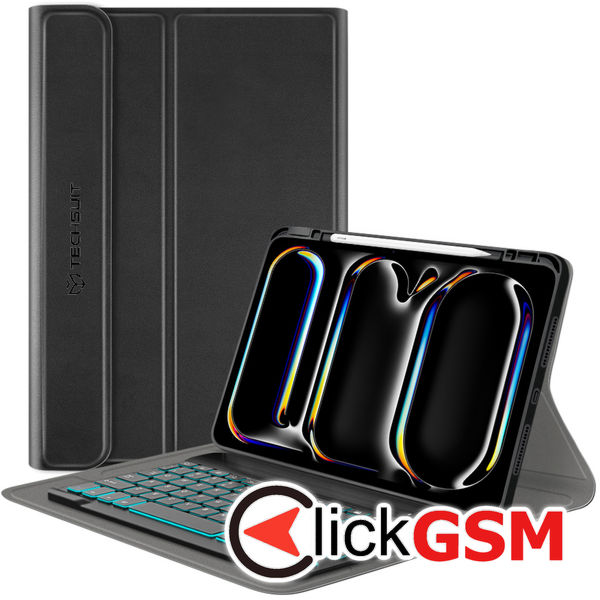 Techsuit - CozyTab Case (with Pencil Holder/RGB Wireless Magnetic Keyboard) - iPad Pro 11 (2024)?- Black