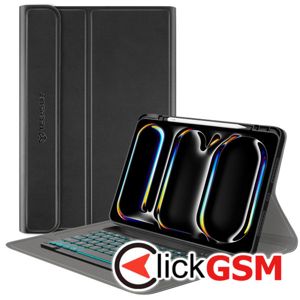 Techsuit - CozyTab Case (with Pencil Holder/RGB Wireless Magnetic Keyboard) - iPad Pro 13 (2024)?- Black