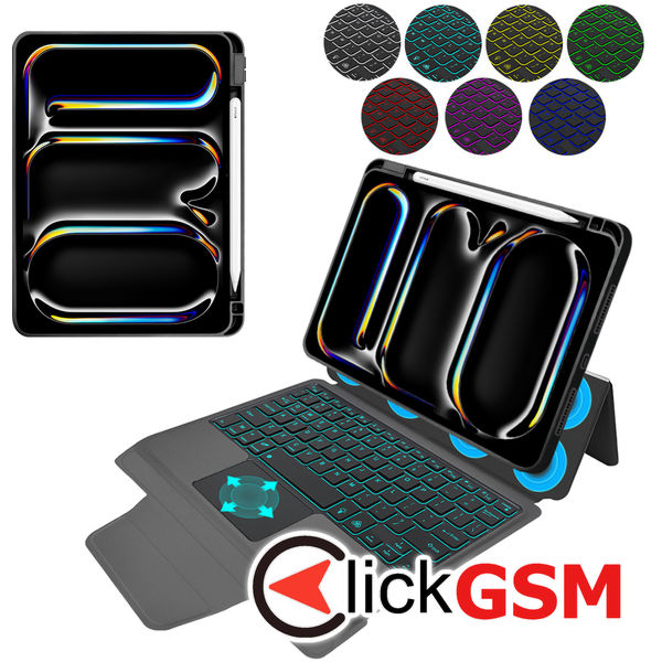 Techsuit - KeyTab Pro (with RGB Wireless Keyboard/Stylus Pen Holder) - iPad Pro 11 (2024)?- Black