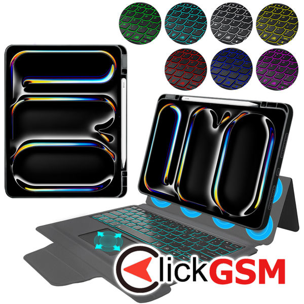 Techsuit - KeyTab Pro (with RGB Wireless Keyboard/Stylus Pen Holder) - iPad Pro 13 (2024)?- Black