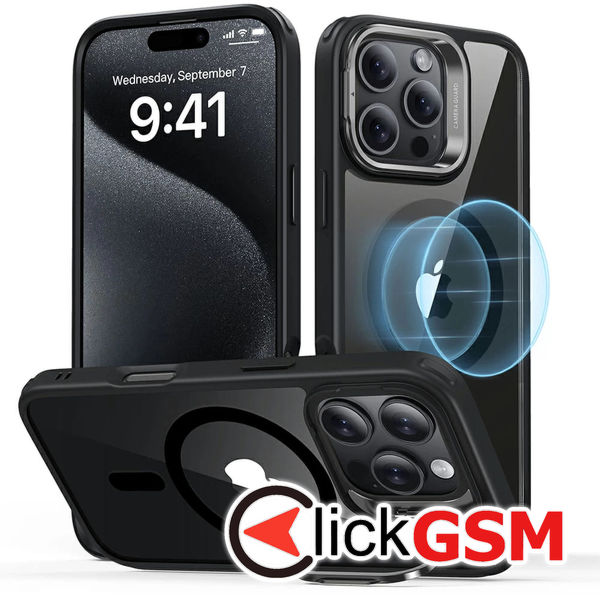 ESR - Classic Hybrid HaloLock Kickstand - iPhone 16 Pro Max - Clear Black