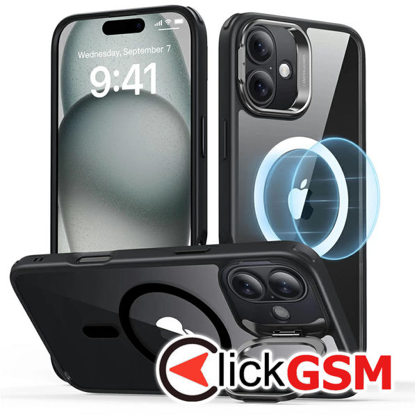 ESR - Classic Hybrid HaloLock Kickstand - iPhone 16 Plus - Clear Black