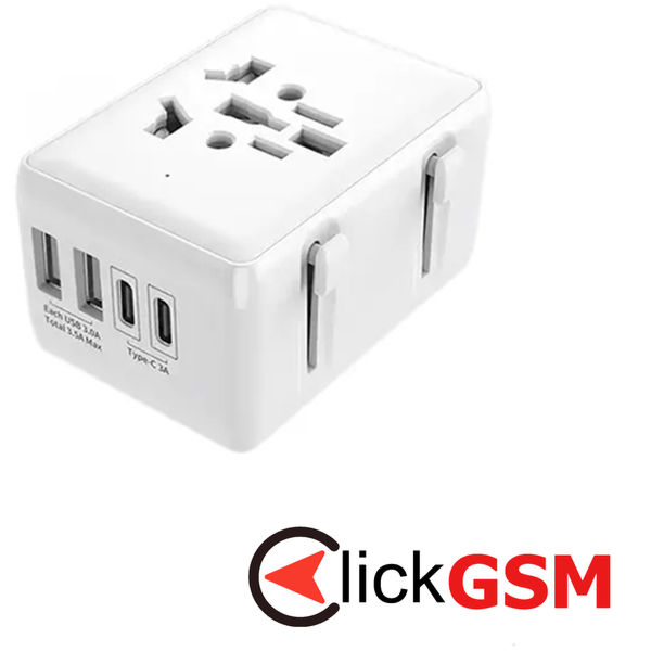 Techsuit - Travel Adapter (HHT203A) - PD20W, 2 x USB, 2 x Type-C, EU, UK, AUS, US - White