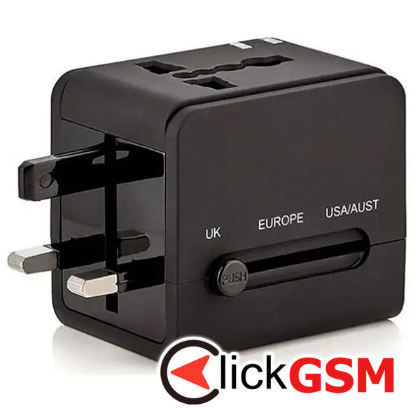 Techsuit - Travel Adapter (HHT148) - PD20W, QC, USB, Type-C, EU, UK, AUS, US - Black