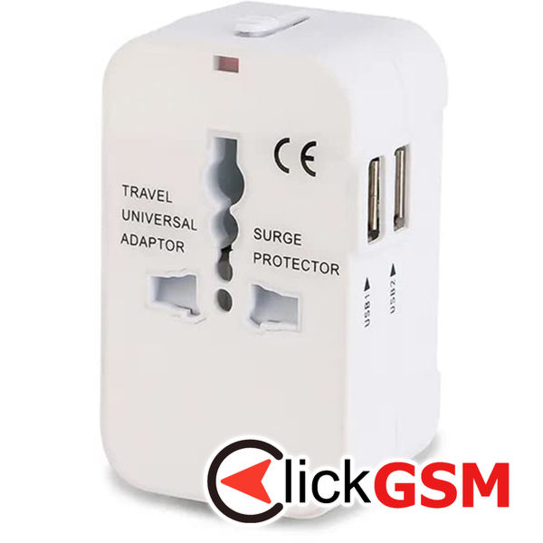 Techsuit - Travel Adapter (HHT202) - 2 x USB, EU, UK, AUS, US - White