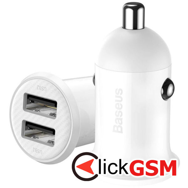 Baseus - Car Charger (CCALLP-02) - 2x USB, Mini Appearance, 4.8A - White