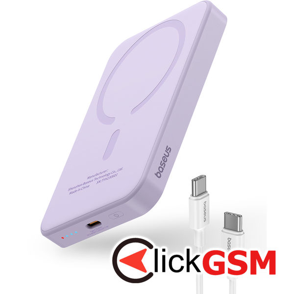 Baseus - Power Bank Mini (P10022107513-00) - Type-C, MagSafe Charging, 20W, 5000mAh, with Cable Type-C, 30cm - Purple