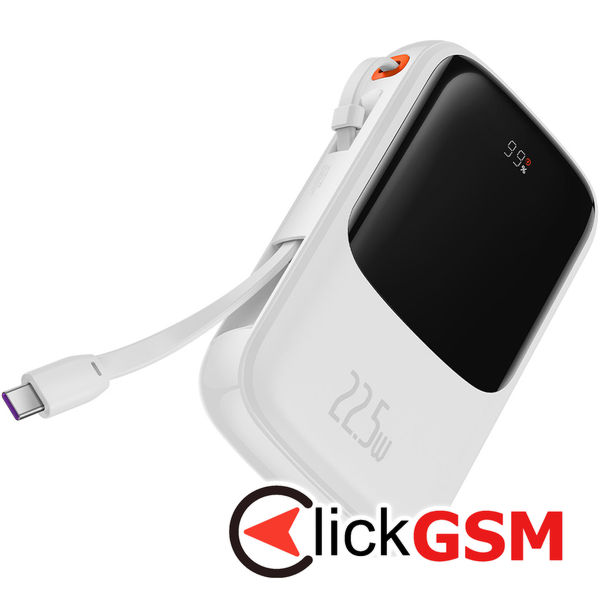 Baseus - Power Bank Qpow Pro (PPQD020102) - Lightning, 2x Type-C, USB, 22.5W, 10000mAh, Cable Type-C, 3A, 30cm - White