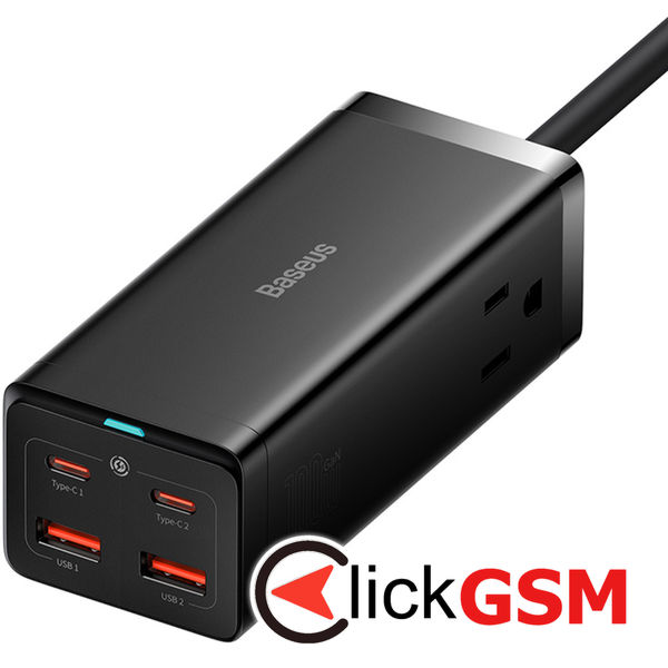 Baseus - Wall Charger/Powerstrip (PSZM000201) - 2 x AC, 2 x USB, 2 x Type-C, 100W with Cable Type-C - Black