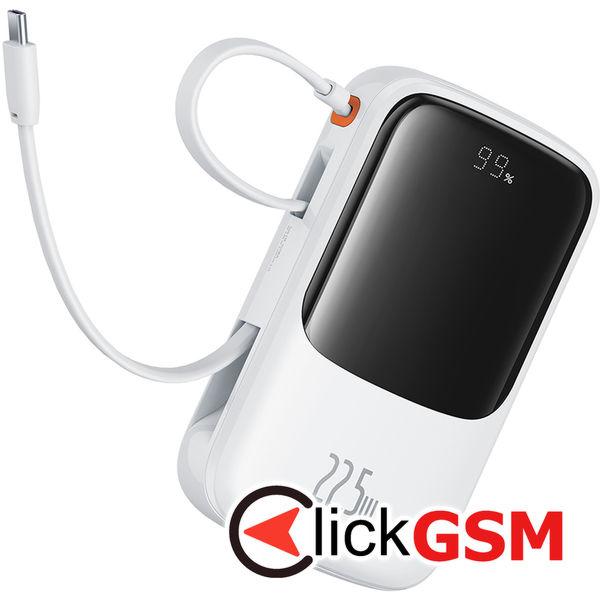 Baseus - Power Bank Qpow Pro+ (P10067101213-00) - Lightning, 2x Type-C, USB, 22.5W, 10000mAh, Cable Type-C - White
