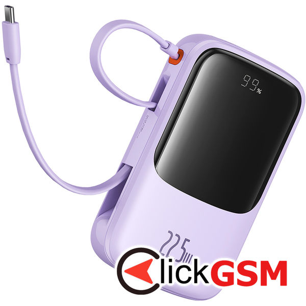 Baseus - Power Bank Qpow Pro+ (P10067101513-00) - Lightning, 2x Type-C, USB, 22.5W, 10000mAh, Cable Type-C - Purple