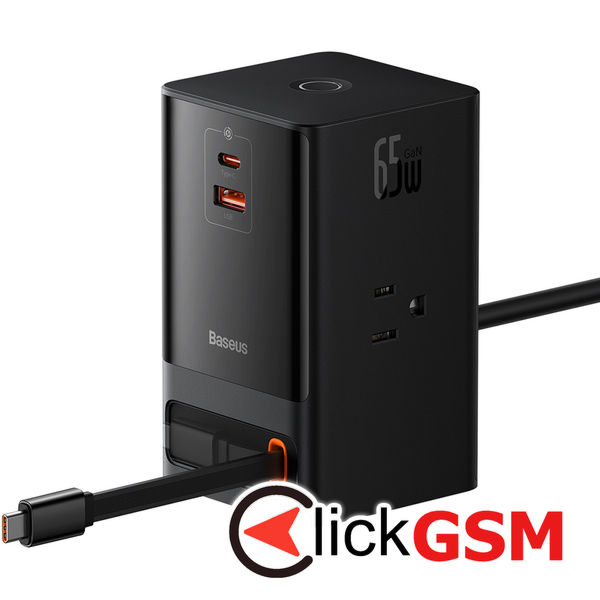 Baseus - Wall Charger PowerCombo Digital PowerStrip (PSLR000101) - 3xAC, USB, Type-C with Type-C Cable, 65W, US Plug - Black