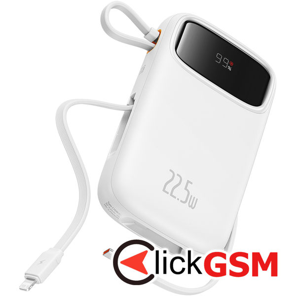 Baseus - Power Bank Qpow Pro+ (P10055003223-00) - Lightning, 2x Type-C, USB, 22.5W, 10000mAh, Cable Type-C, 30cm - White