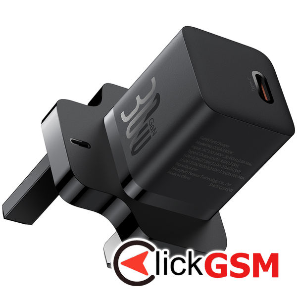 Baseus - Wall Charger GaN5 (P10110906113-00) - UK Plug, Fast Charger, Type-C, 30W - Black