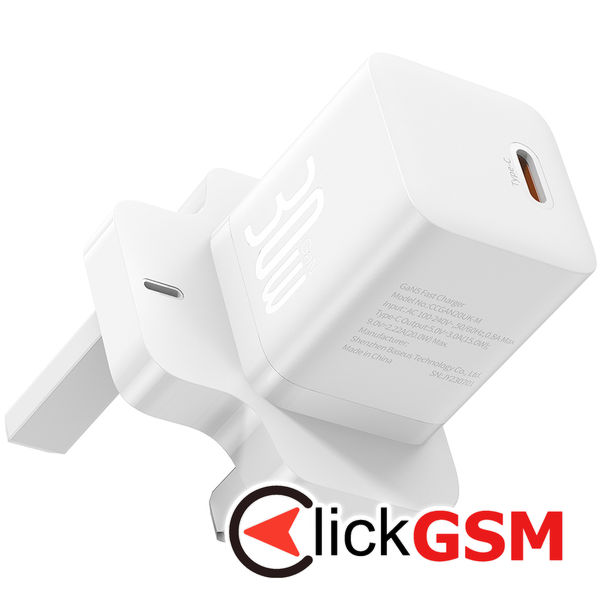 Baseus - Wall Charger GaN5 (P10110906213-00) - UK Plug, Fast Charger, Type-C, 30W - White