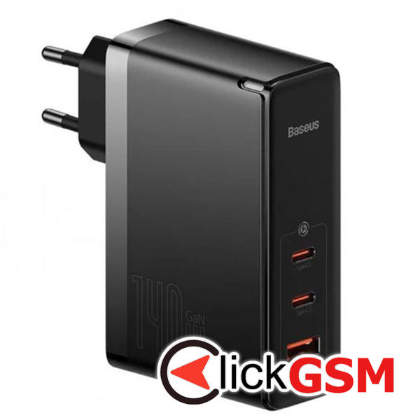 Baseus - Wall Charger GaN5 Pro (CCGP100201) - Fast Charge, 2xType-C, USB, 140W, with Cable Type-C to Type-C, 240W, 1m - Black