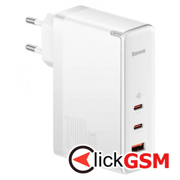 Baseus - Wall Charger GaN5 Pro (CCGP100202) - Fast Charge, 2xType-C, USB, 140W, with Cable Type-C to Type-C, 240W, 1m - White