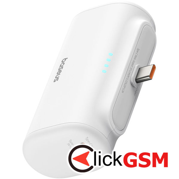 Baseus - Power Bank (P10068306213-00) - Type-C, Compact Design, 20W, 5000mAh, with Cable Type-C - White