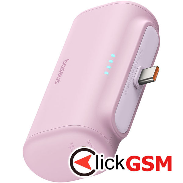 Baseus - Power Bank (P10068306413-00) - Type-C, Compact Design, 20W, 5000mAh, with Cable Type-C - Baby Pink