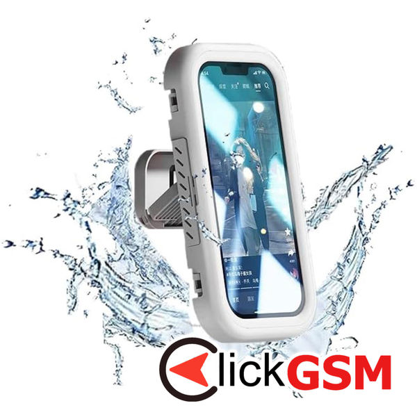 Techsuit - Phone Holder (LC-999) - Wall Box Case, Anti-Fog, Retractable, Adjustable, Waterproof, for 4-7inch Phones - White