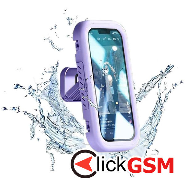 Techsuit - Phone Holder (LC-999) - Wall Box Case, Anti-Fog, Retractable, Adjustable, Waterproof, for 4-7inch Phones - Purple