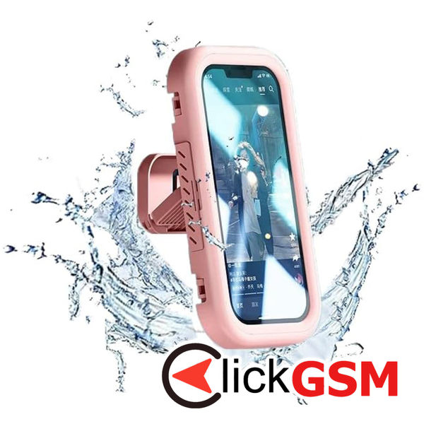 Techsuit - Phone Holder (LC-999) - Wall Box Case, Anti-Fog, Retractable, Adjustable, Waterproof, for 4-7inch Phones - Pink