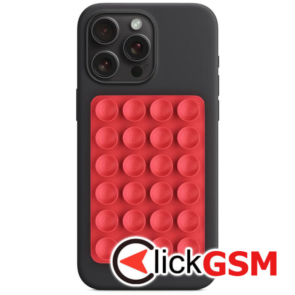 Techsuit - Phone Holder (SR-PAD) - Suction Pad for Selfies, Silicone, Adhesive Mount, Rectangular Shape - Red