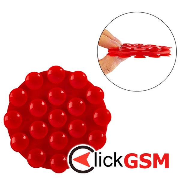 Techsuit - Phone Holder (SR-CUP) - Suction Pad for Selfies, Silicone, Adhesive Mount, Round Shape - Red