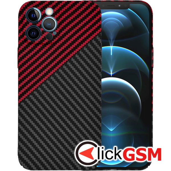 Techsuit - Carbonite FiberShell - iPhone 12 Pro Max - Red Vortex