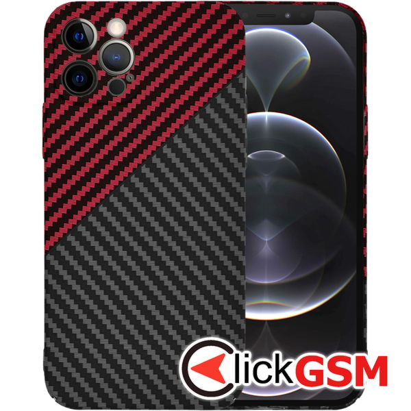 Techsuit - Carbonite FiberShell - iPhone 12 Pro - Red Vortex