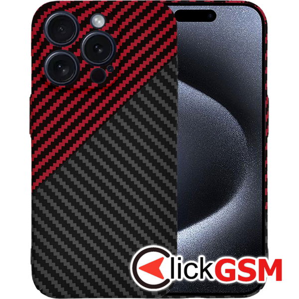 Techsuit - Carbonite FiberShell - iPhone 15 Pro - Red Vortex