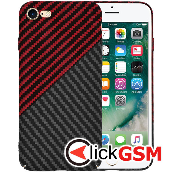 Techsuit - Carbonite FiberShell - iPhone 7 / iPhone 8 / iPhone SE 2, SE 2020 / iPhone SE 3, SE 2022 - Red Vortex