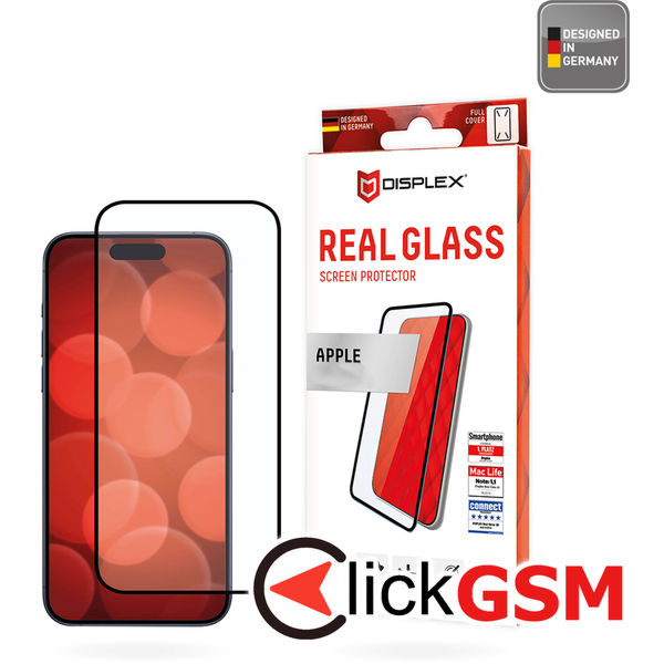 Displex - Premium Real Glass Full Cover - iPhone 16 - Black