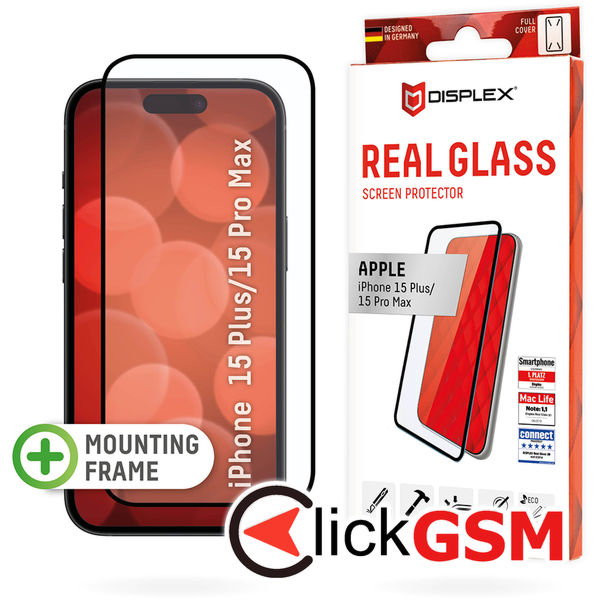 Displex - Premium Real Glass Full Cover - iPhone 16 Pro Max - Black