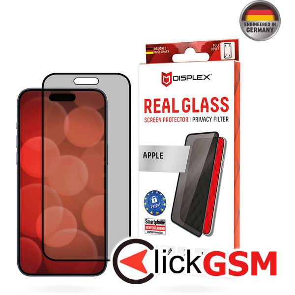 Displex - Premium Real Glass Privacy Full Cover - iPhone 16 - Black