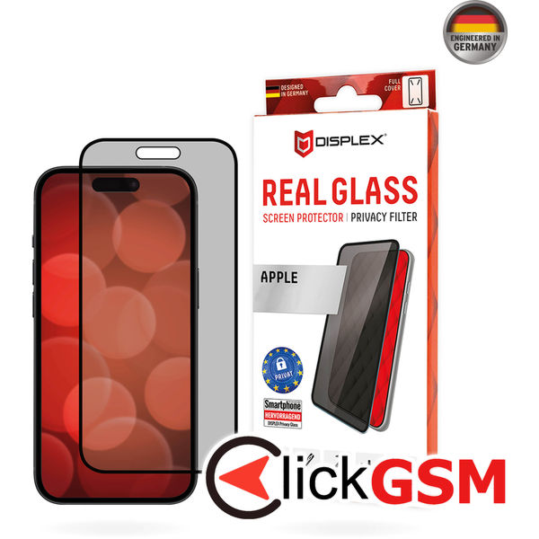 Displex - Premium Real Glass Privacy Full Cover - iPhone 16 Plus - Black
