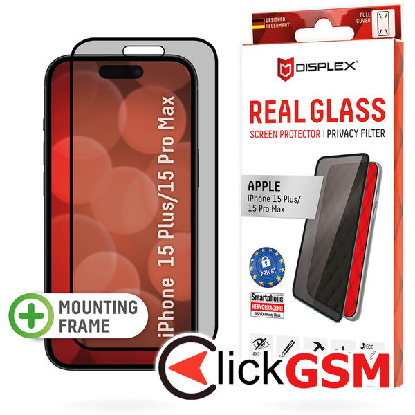 Displex - Premium Real Glass Privacy Full Cover - iPhone 16 Pro Max - Black