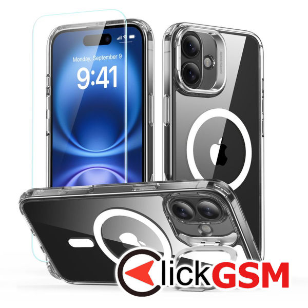 ESR - Classic Hybrid HaloLock Kickstand + Tempered Glass - iPhone 16 - Clear
