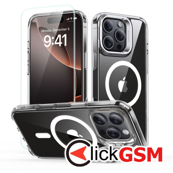 ESR - Classic Hybrid HaloLock Kickstand + Tempered Glass - iPhone 16 Pro Max - Clear