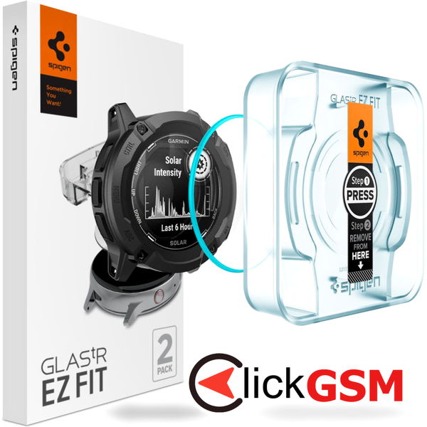 Spigen - Glas.tR EZ Fit (2 pack) - Garmin Instinct 2X Solar - Clear