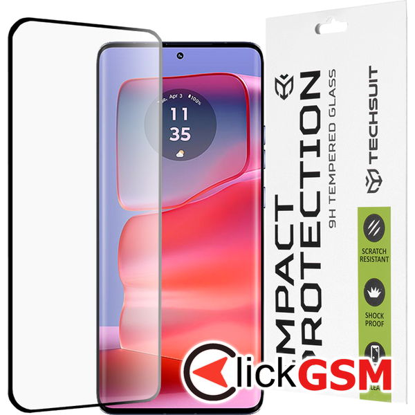 Techsuit - 111D Full Cover / Full Glue Glass / 3D Curved Screen - Motorola Edge 50 Pro - Black