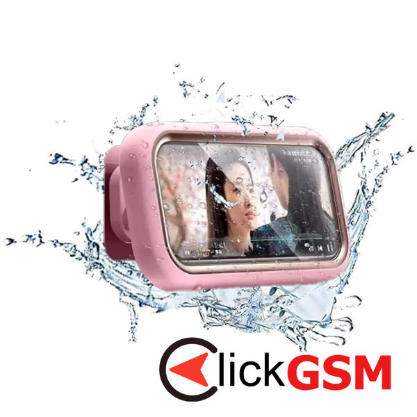 Techsuit - Phone Holder (LC-999) - Wall Box Case, Anti-Fog, Retractable, Adjustable, Waterproof, for 4-7inch Phones - Gold Pink