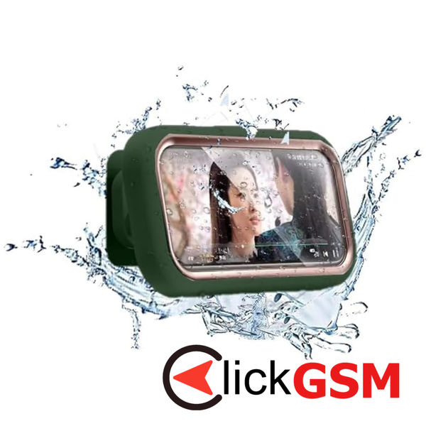 Techsuit - Phone Holder (LC-999) - Wall Box Case, Anti-Fog, Retractable, Adjustable, Waterproof, for 4-7inch Phones - Gold Green