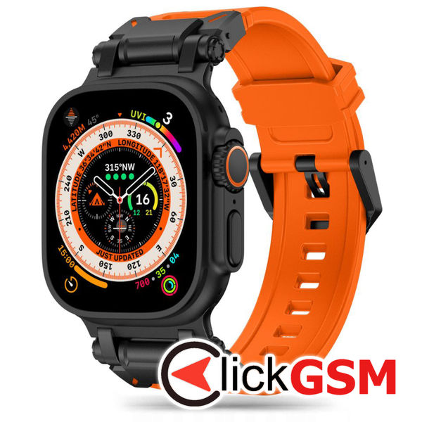Techsuit - Watchband (W064) - Apple Watch 1/2/3/4/5/6/7/8/9/SE/SE 2/Ultra/Ultra 2 (42/44/45/49mm) - Titanium Black Orange