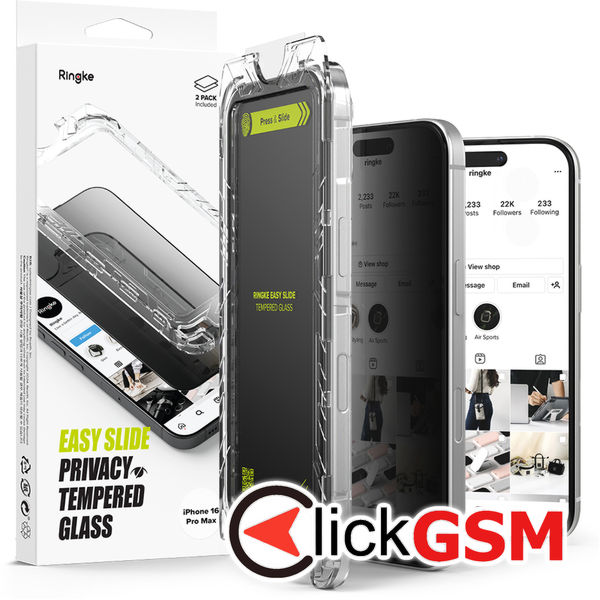 Ringke - Easy Slide Tempered Glass (2 pack) - iPhone 16 Pro Max - Privacy