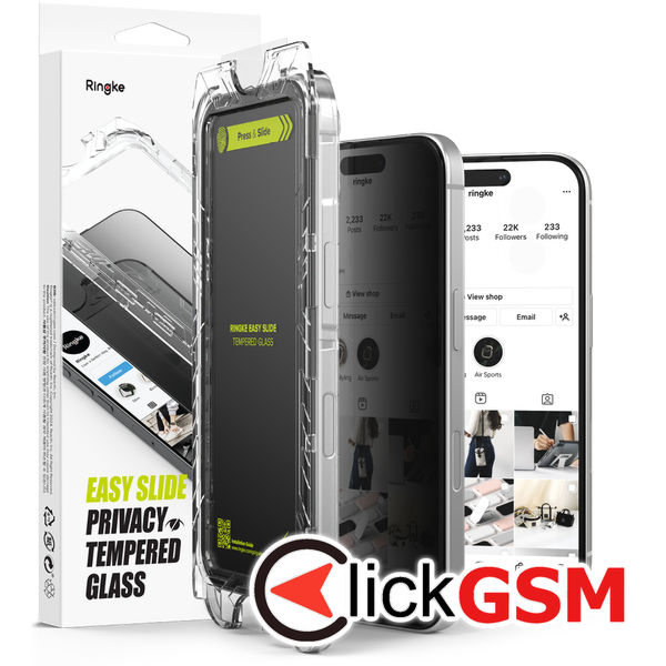 Ringke - Easy Slide Tempered Glass (2 pack) - iPhone 16 Plus / iPhone 15 Plus - Privacy