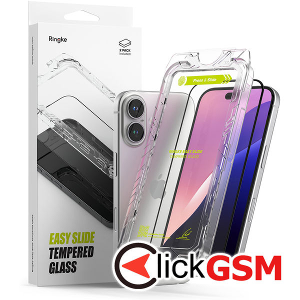 Ringke - Easy Slide Tempered Glass (2 pack) - iPhone 16 / iPhone 15 - Clear